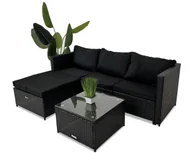 Sofy ogrodowe - Zestaw meble ogrodowe rattanowe SOFA NAROŻNIK + STOLIK na 3 osoby CZARNY - miniaturka - grafika 1