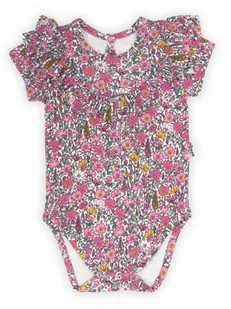 Niemowlęce body bawełniane z krótkim rękawem w kwiaty różowe Nicol,r.68 - Body dla niemowląt - miniaturka - grafika 1
