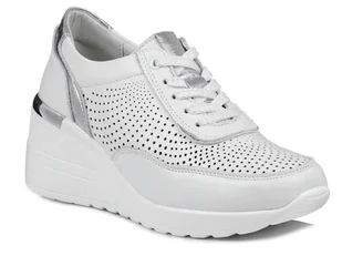 Sneakersy damskie białe ażurowe na koturnie skórzane S.Barski LR725 -41 - Półbuty damskie - miniaturka - grafika 1