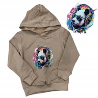 Bluzy dla dziewczynek - BLUZA DZIECIĘCA PANDA ciepła bawełna kaptur beżowa nadruk 110 4 5 lat - miniaturka - grafika 1