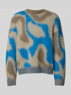 Sweter z dzianiny o kroju regular fit z mieszanki wełny i wełny z alpaki z nadrukiem z motywem - Swetry męskie - miniaturka - grafika 1
