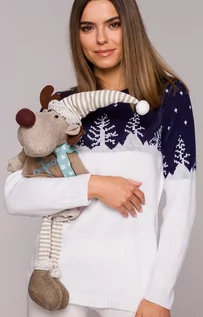 Swetry damskie - MXS05 Sweter Świąteczny choinki, Kolor granatowy, Rozmiar uniwersalny, MOE - grafika 1