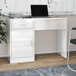 Vidaxl biurko z szufladą i szafką, białe z połyskiem, 100x40x73 cm - Biurka - miniaturka - grafika 1