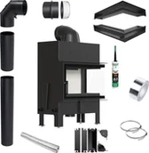 Wkłady kominkowe - Wkład Kominkowy Kominek KRATKI FLOKI M Prawy Narożny 10 kW Zestaw Montażowy - miniaturka - grafika 1