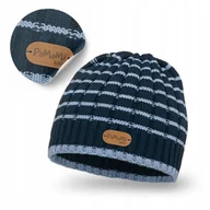 Czapki dla dzieci - Czapka Zimowa Dziecięce Granatowa w Paski dla Chłopca Uniwersalna PaMaMi - miniaturka - grafika 1