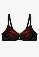 Biustonosze - Czarno-Czerwony Koronkowy Biustonosz Push-Up Regulowanych Ramiączkach Yloena - miniaturka - grafika 1
