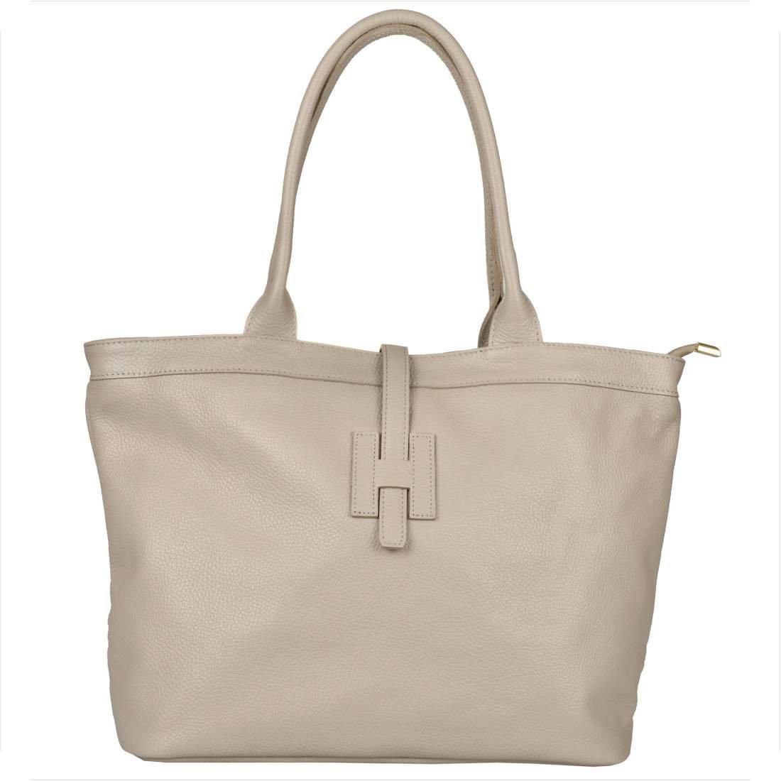 Torba shopper skóra naturalna beżowa XL złote okucia