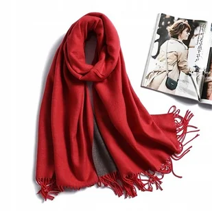 Szal szalik damski 100% kaszmir czerwony bordowy - Apaszki i szaliki damskie - miniaturka - grafika 1