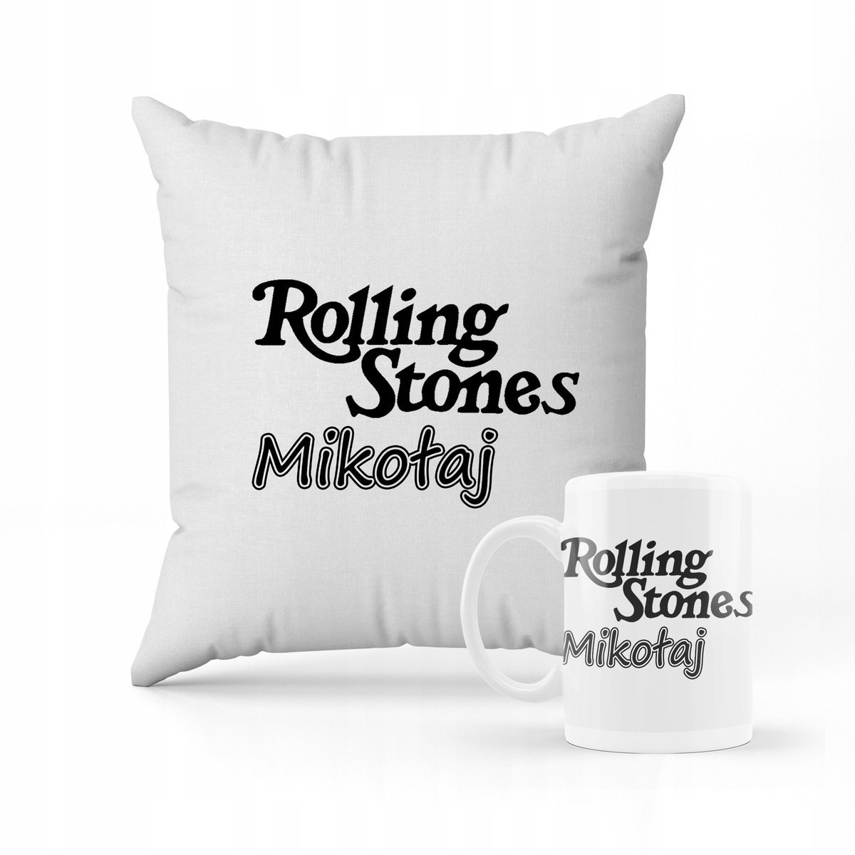 ZESTAW PODUSZKA + KUBEK PREZENT DLA DZIECKA ROCK THE ROLLING STONES + IMIĘ