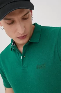 Koszulki męskie - Superdry polo bawełniane kolor zielony gładki - grafika 1