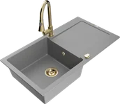 Zlewozmywaki z baterią - Mexen Leo zlewozmywak granitowy 1-komorowy z ociekaczem i baterią kuchenną Elia, szary - 6501-71-670101-50 - miniaturka - grafika 1