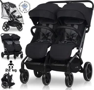 Wózki dziecięce - LEKKI WÓZEK BLIŹNIACZY EASYGO ECHO EBONY BLACK + FOLIA + DODATKI DO 47KG - miniaturka - grafika 1