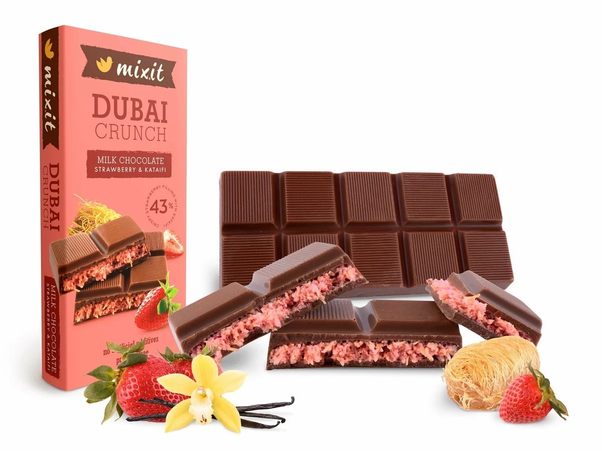 Mixit Dubajska Czekolada z Truskawkowym Nadzieniem Kakao, Chrupiące Kataif