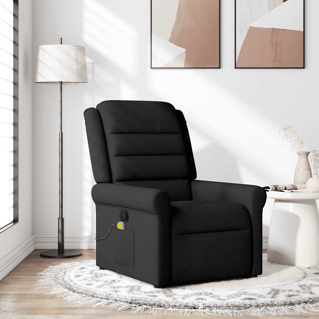 vidaXL vidaXL Rozkładany fotel masujący, czarny, obity tkaniną