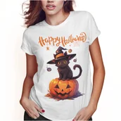 Koszulki i topy damskie - KOSZULKA DAMSKA T-SHIRT HALLOWEEN KOT CZAROWNICA DYNIA SUPER JAKOŚĆ - miniaturka - grafika 1