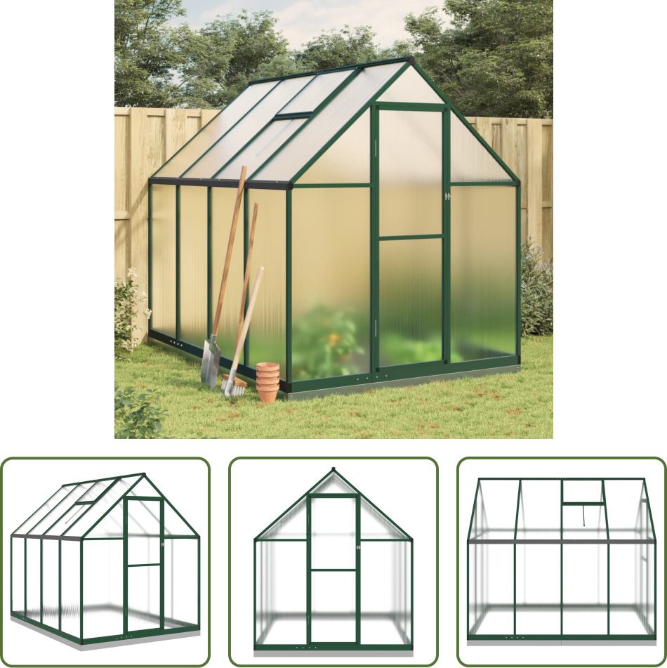 The Living Store Szklarnia z ramą fundamentową Zielona 224x169x202 cm Aluminimum