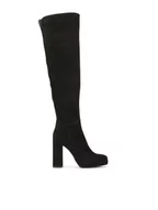 Kozaki damskie - Zamszowe muszkieterki na wysokim obcasie i platformie - miniaturka - grafika 1