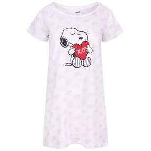 Biała, Damska Koszula Nocna W Serduszka Snoopy - Piżamy damskie - miniaturka - grafika 1