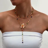 Naszyjniki - TEMU 2 szt. zestaw prostych, eleganckich, wyrafinowanych i modnych naszyjników w kształcie kwiatu z kolorowymi kryształkami dla kobiet – idealne na - miniaturka - grafika 1