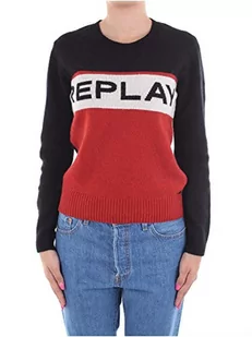 Replay Sweter damski, Czarny (czarny/jasnoczerwony/biały 30), XS - Swetry damskie - miniaturka - grafika 1