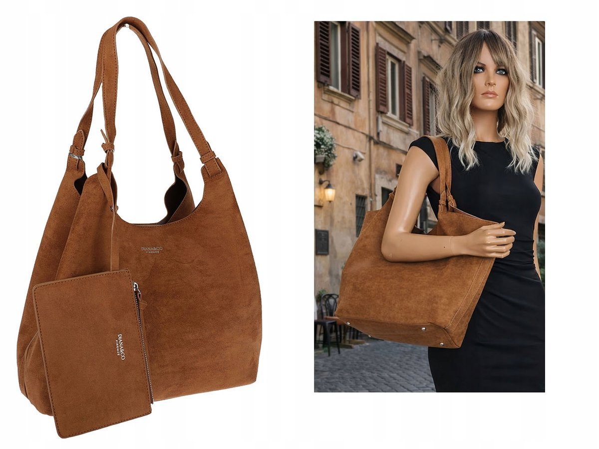 Torebka Damska Shopperka łódka a4 torba zamszowa na Ramię DJC901 Brązowa