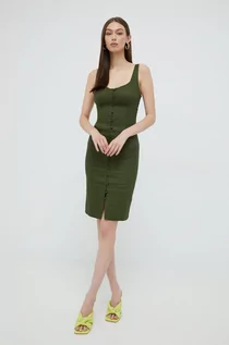 Sukienki - Guess sukienka lniana kolor zielony mini dopasowana - grafika 1
