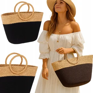 TORBA PLAŻOWA BOHO SŁOMIANA MIEJSKA SHOPPER NA PLAŻĘ NA ZAKUPY NA LATO - Torebki damskie - miniaturka - grafika 1