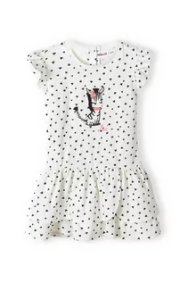 Sukienki i spódniczki dla dziewczynek - Biała sukienka niemowlęca z krótkim rękawem w serduszka - grafika 1