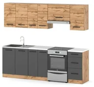 Meble kuchenne - Meble Kuchenne Mokka 2.4m Komplet Modułowy Nowoczesny Szary Dąb Wotan - miniaturka - grafika 1