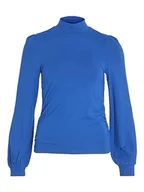 Koszulki i topy damskie - Vila Damski top z długimi rękawami, wysoki dekolt, Lapis Blue, M - miniaturka - grafika 1