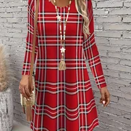 Sukienki - TEMU Modna Elegancka Casualowa Wakacyjna Abstrakcyjna Malowidło Kolorowe Geometryczne Paski Kratka Oddychająca 2D Print Bluza z Długim Rękawem - miniaturka - grafika 1