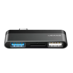 Usams Adapter USB  USAMS Adapter USB-C Mini HUB 2xUSB +Micro SD szary/grey SJ463HUB01 US-SJ463 109558 - Adaptery i przejściówki - miniaturka - grafika 1