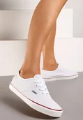 Trampki damskie - Białe Casualowe Sznurowane Tenisówki na Płaskiej Podeszwie Moanisa - Renee - miniaturka - grafika 1