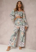 Komplety damskie - Miętowy 2-częściowy Komplet w Kwiaty Calaq - miniaturka - grafika 1