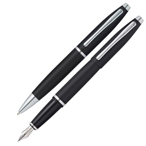 Cross Calais długopis i pióro wieczne, zestaw upominkowy (grubość kreski lub stalówki M, kolor wkładu czarny), czarny matowy