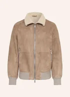 Moda i Uroda OUTLET - Brunello Cucinelli Skórzany Bluzon Z Mieszanki Materiałów beige - miniaturka - grafika 1