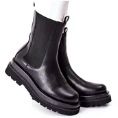 Botki damskie - S.Barski Damskie Wysokie Botki Sztyblety Czarne Belive - miniaturka - grafika 1