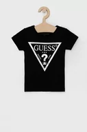 Koszulki dla dziewczynek - Guess T-shirt bawełniany dziecięcy kolor czarny - miniaturka - grafika 1