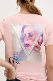 Guess t-shirt damski kolor różowy W4BI13 KCJI0 - Koszulki sportowe damskie - miniaturka - grafika 1