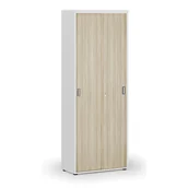 Szafy biurowe - Szafa biurowa z drzwiami przesuwnymi PRIMO WHITE, 2128 x 800 x 420 mm, biały/dąb naturalny - miniaturka - grafika 1