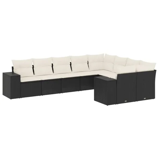 Zestaw mebli ogrodowych modułowych czarny rattan PE z poduszkami 69 cm