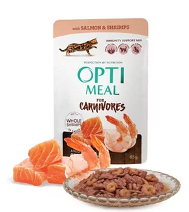 Opti Meal OPTIMEAL CARNIVORES SALMON & SHRIMPS 85G - Mokra karma dla kotów - miniaturka - grafika 1