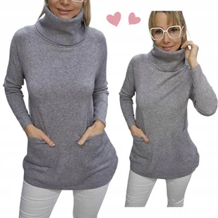 SWETER DAMSKI GOLF na co dzień jak jedwab kieszonki tunika 40 42 L XL - Swetry damskie - miniaturka - grafika 1