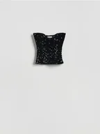 Koszulki i topy damskie - Reserved - Cekinowy top - czarny - miniaturka - grafika 1