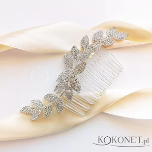 Grzebyk ślubny srebrny z listkami - Ozdoby do włosów - miniaturka - grafika 1
