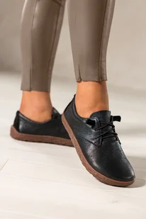Czarne buty barefoot skórzane damskie szerokie na elastycznej płaskiej podeszwie elastyczne czarne sznurówki PRODUKT POLSKI Casu 89810 - Półbuty damskie - miniaturka - grafika 1