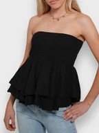 Koszulki i topy damskie - Damski top bez ramiączek z falbaną - Czarny - miniaturka - grafika 1
