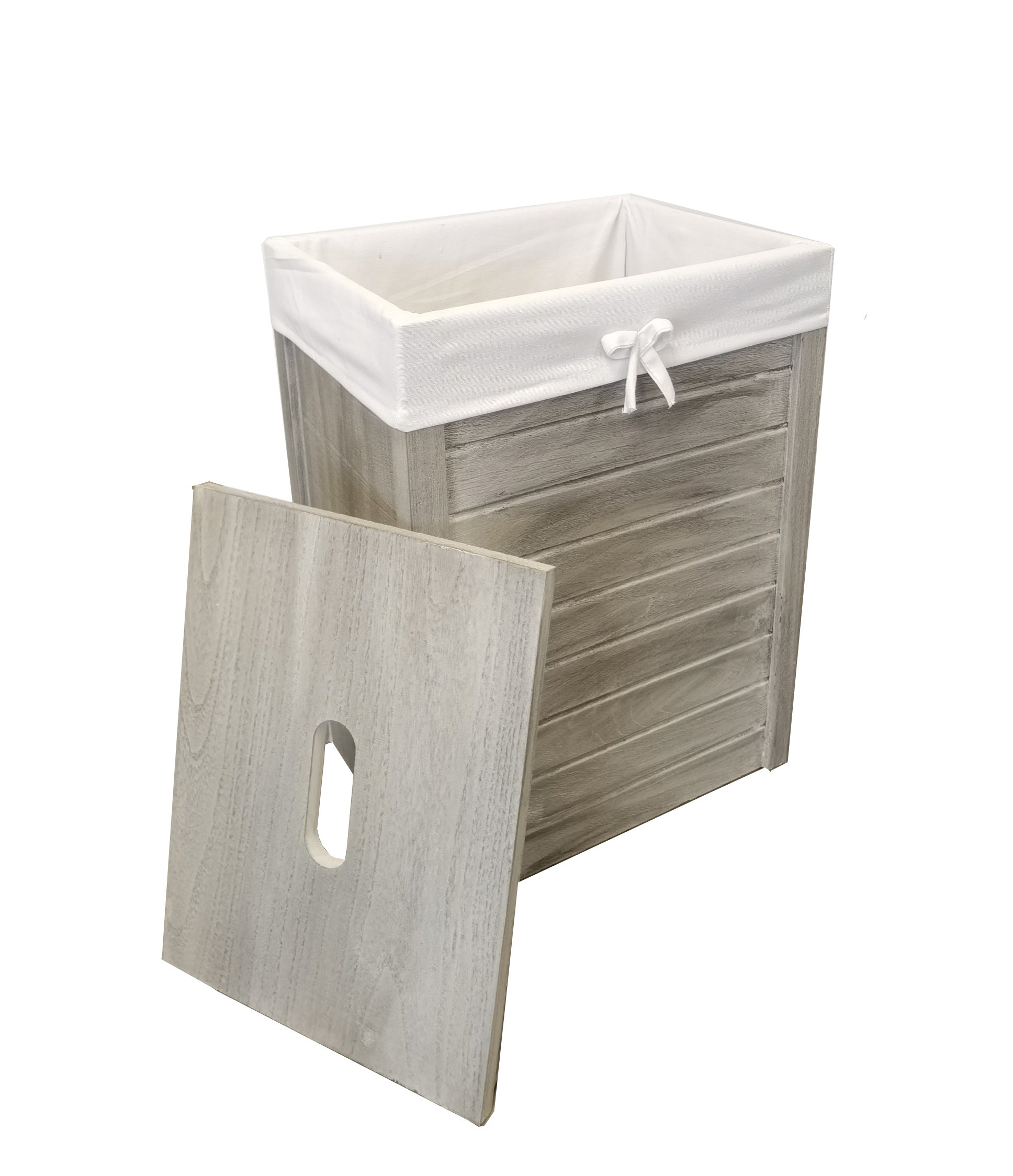 Kosz na pranie Kosz na pranie Skrzynia na pranie Drewno Prawdziwe drewno Paulownia Kolor naturalny jasnoszary 40L z pokrywą Uchwyt Pokrywa 37x27 wys. 46