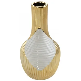 Wazon Ceramiczny Rakel 12X12X23 Beżowy + Złoty - Wazony i flakony - miniaturka - grafika 1