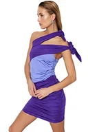 Sukienki - Trendyol Damska sukienka z dzianiny Bodycon Regular Fit, Fioletowo-wielokolorowy, 34 - miniaturka - grafika 1